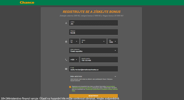 Registrace u Chance