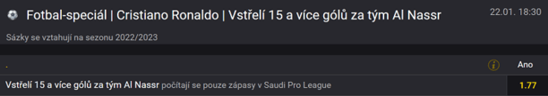 Tip na počet gólů, které nastřílí Cristiano Ronaldo v sezóně 2022/23 v saúdské lize