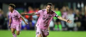 Lionel Messi se raduje ze svého prvního gólu za Inter Miami