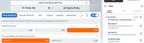 Tip na zápas Zlín vs. Sparta ve Fortuna lize 29.7.2023