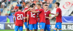 Čeští reprezentanti do 21 let se radují z gólu do sítě Slovenska