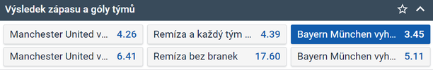Tip na utkání Manchester United vs. Bayern Mnichov - Tipsport