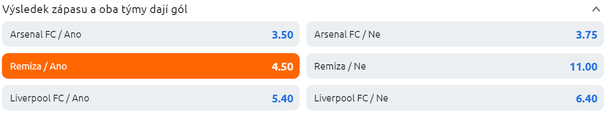 Tip na utkání Arsenal vs. Liverpool - Betano