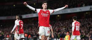 Kai Havertz (Arsenal) se raduje z branky proti Chelsea Kai Havertz (Arsenal) se raduje z branky proti Chelsea
