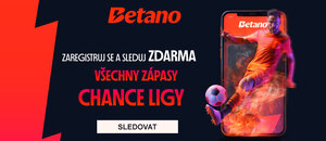Betano TV = 1. česká fotbalová liga živě zdarma online s bonusem za registraci navíc