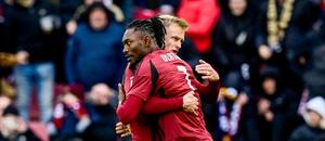 Jaroslav Zelený a Victor Olatunji v ligovém duelu s Jabloncem Jaroslav Zelený a Victor Olatunji v ligovém duelu s Jabloncem