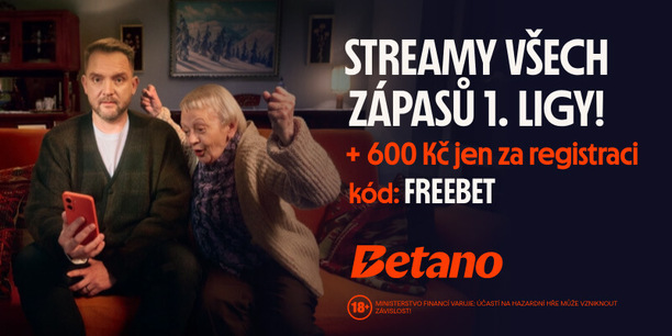 Sleduj první fotbalovou ligu u&nbsp;Betana s&nbsp;bonusem 600&nbsp;Kč za registraci