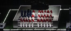 Kendrick Lamar během poločasové show Super Bowlu