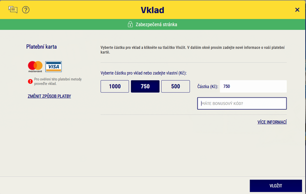 Sazka Bet vklad s kódem