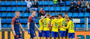Fotbalisté Zlína slaví gól proti Vlašimi, 20. kolo CHNL 2024–25