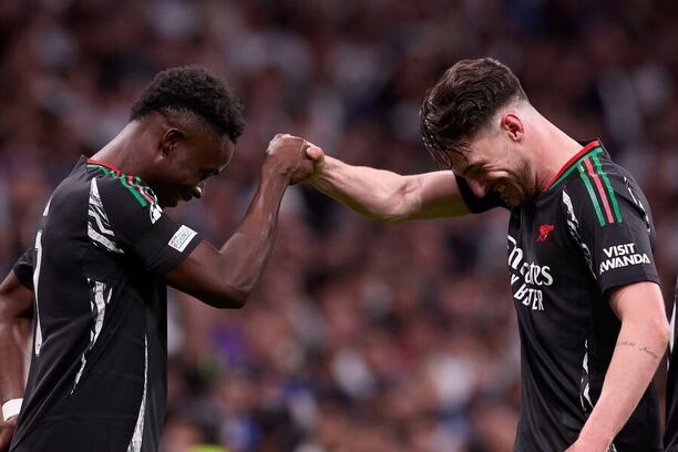 Bukayo Saka a Declan Rice, Arsenal vs. Real Madrid Liga mistrů 2024/25