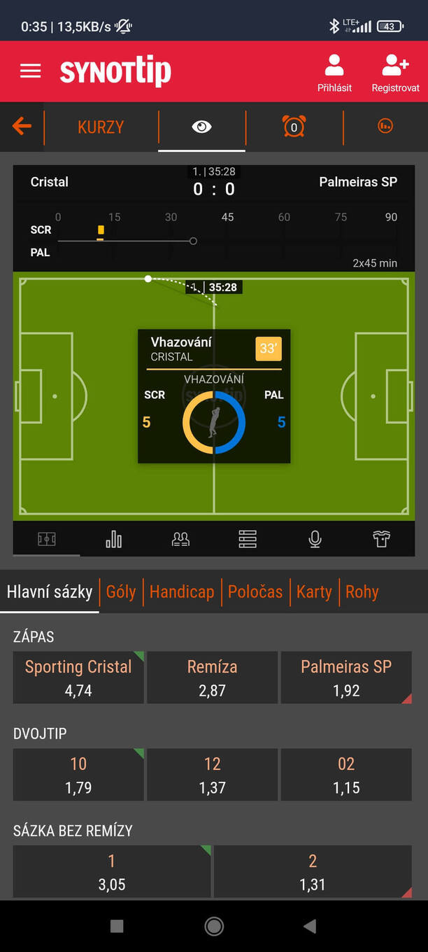 Online tracker u sázkové kanceláře SYNOT TIP