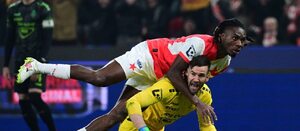 Igoh Ogbu střílí branku, Slavia - Jablonec 3:0, Chance Liga 2024/25