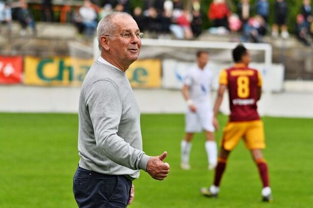 Petr Rada v úvodním utkání baráže o Chance Ligu 2024/25 Vyškov - Dukla