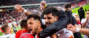 Michal Ďuriš (Spartak Trnava) se raduje z výhry nad Slovanem Bratislava