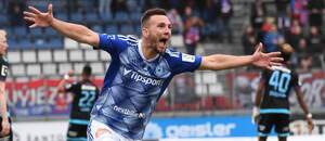Olomoucký Juraj Chvátal se raduje z gólu v nadstavbě Chance Ligy