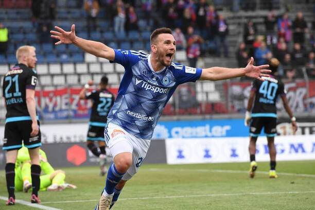 Olomoucký Juraj Chvátal se raduje z gólu v nadstavbě Chance Ligy