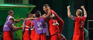 Česká reprezentace do 19 let se raduje z gólu na Euru 2011