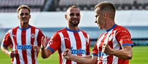 Hráči Zbrojovky se radují z gólu do sítě Artisu Hráči Zbrojovky se radují z gólu do sítě Artisu