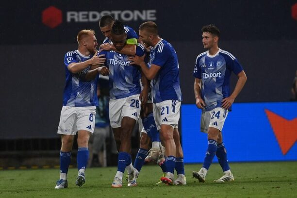 Fotbalisté Olomouce se radují z gólu proti Liberci