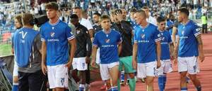 Fotbalisté Baníku po duelu s Celje. Zleva Jakub Pira, Christian Frýdek, Jiří Boula, Srdjan Plavšič a Daniel Holzer