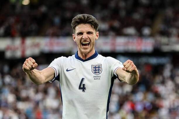Declan Rice slaví gól do sítě Andorry