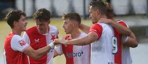 Slavia B se raduje z branky v Jihlavě Slavia B se raduje z branky v Jihlavě