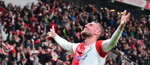 Tomáš Chorý slaví gól do sítě Dukly Tomáš Chorý slaví gól do sítě Dukly