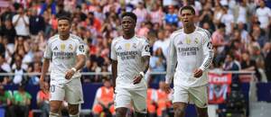 Vrátí se Real v Kazachstánu na vítěznou vlnu? Zleva Mbappé, Vinícius a Bellingham