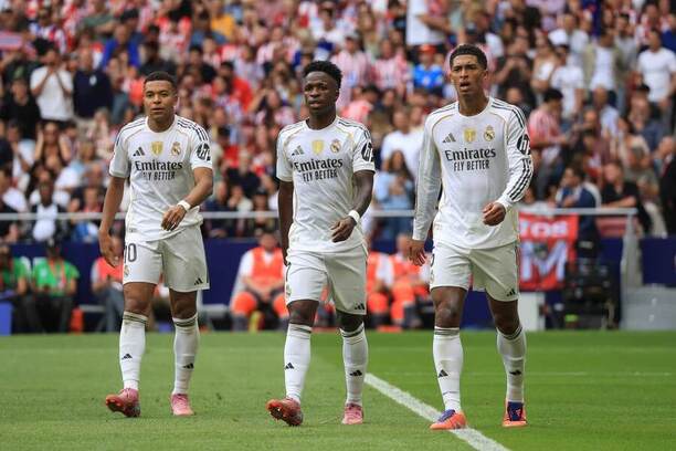Vrátí se Real v Kazachstánu na vítěznou vlnu? Zleva Mbappé, Vinícius a Bellingham