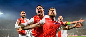 Vasil Kušej slaví branku v derby Vasil Kušej slaví branku v derby