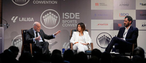 Javier Tebas, šéf španělské La Ligy, na konferenci ISDE Javier Tebas, šéf španělské La Ligy, na konferenci ISDE
