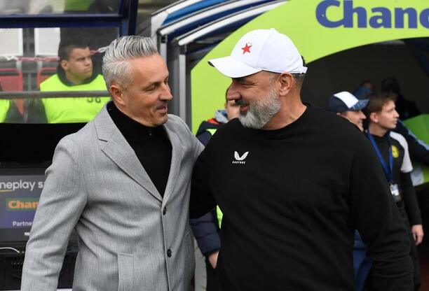 Tomáš Janotka a Jindřich Trpišovský před zápasem Olomouce se Slavií Tomáš Janotka a Jindřich Trpišovský před zápasem Olomouce se Slavií