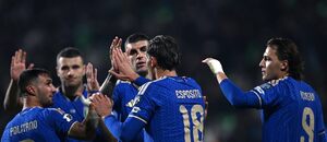 Fotbalisté Itálie se radují z gólu do sítě Moldavska