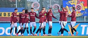 Sparťané se radují z gólu v Mladé Boleslavi