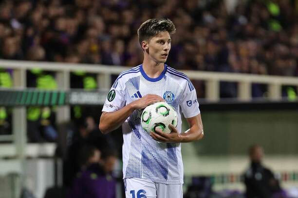 Denis Kramář, útočník Olomouce, v Konferenční lize proti Fiorentině