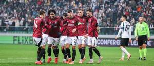 Sparťanská radost po gólu do sítě Legie