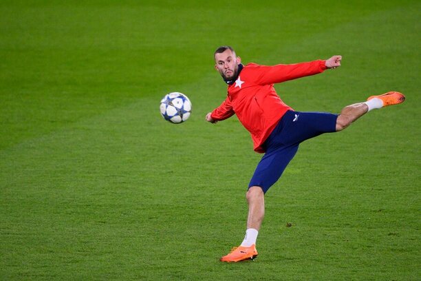 Erik Prekop na tréninku před duelem s Arsenalem