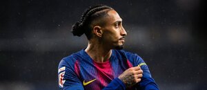 Raphinha během výhry Barcelony nad Espanyolem