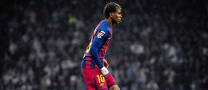 Lamine Yamal během vítězství Barcelony nad Espanyolem