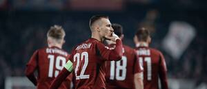 Radost kapitána Sparty Lukáše Haraslína v utkání proti Baníku