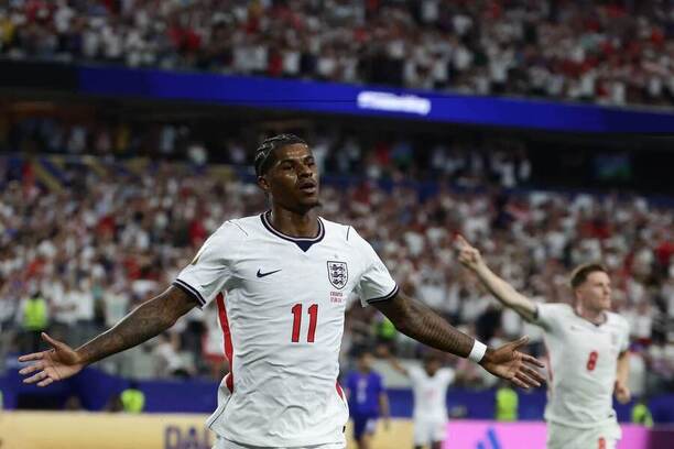 Marcus Rashford slaví branku proti Chorvatsku