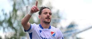 Záložník Baníku Daniel Holzer slaví gól do sítě Táborska
