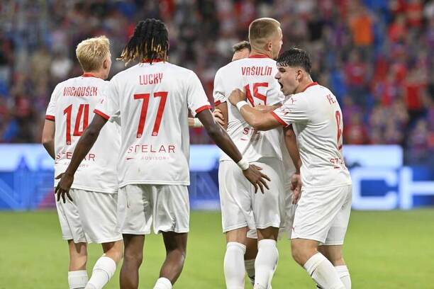 Fotbalisté Zbrojovky Brno při remíze 1:1 v&nbsp;Plzni