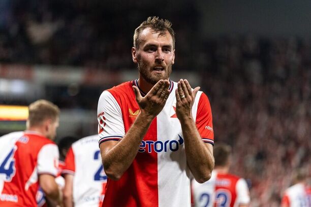 Tomáš Chorý slaví gól při remíze Slavie s&nbsp;Bohemians